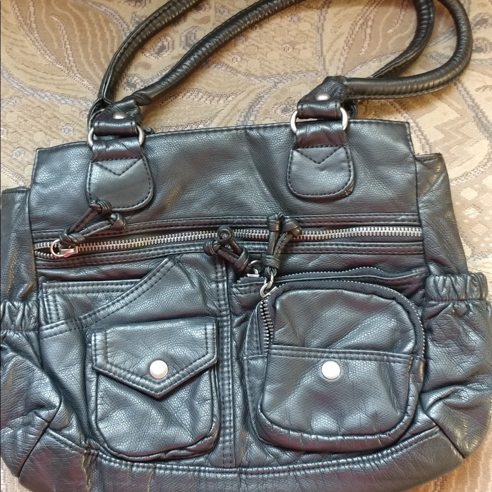 NEW BLACK LEATHER SHOULDER BAG PURSE